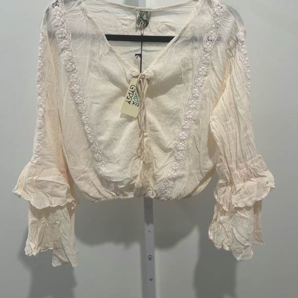 jaded gypsy Tops - Cream Lace Trim Blouse - Jaded Gypsy